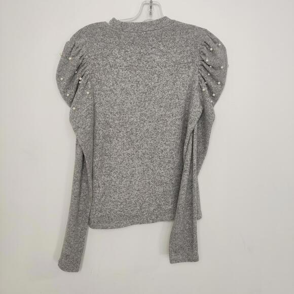 Zara Pearl Puff Sleeve Knit Top Gray Size Medium Feminine Business Casual - Picture 4 of 8
